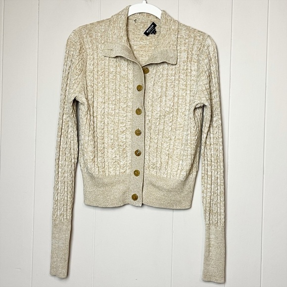 Worth 100% Wool Cable Knit Cardigan Sweater Small lightweight button tan cropped - Picture 10 of 10